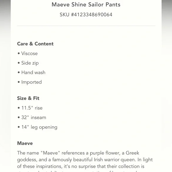 NWT anthropologie Maeve shine sailor pants 6 - Picture 4 of 9